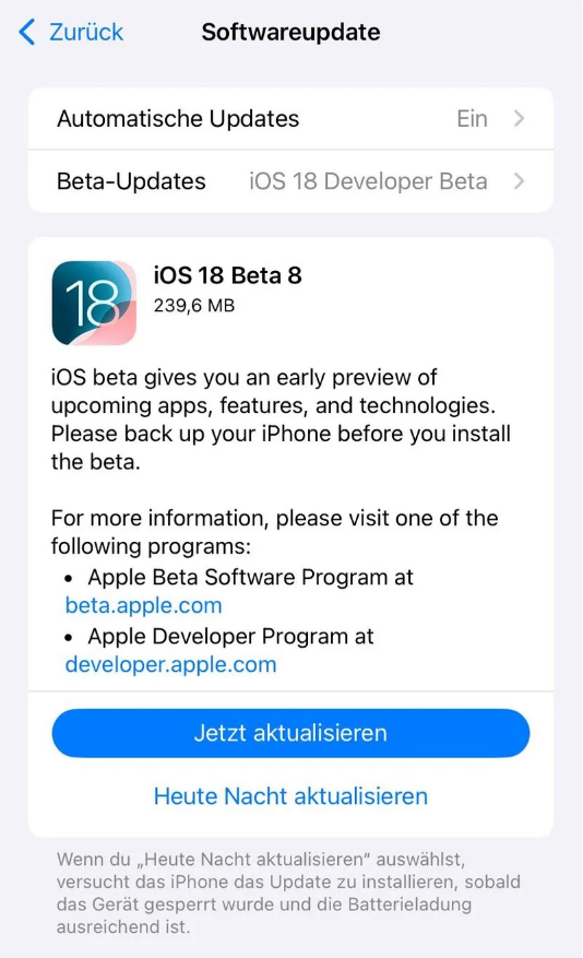 古蔺苹果手机维修分享苹果 iOS / iPadOS 18 开发者预览版 Beta 8 发布 